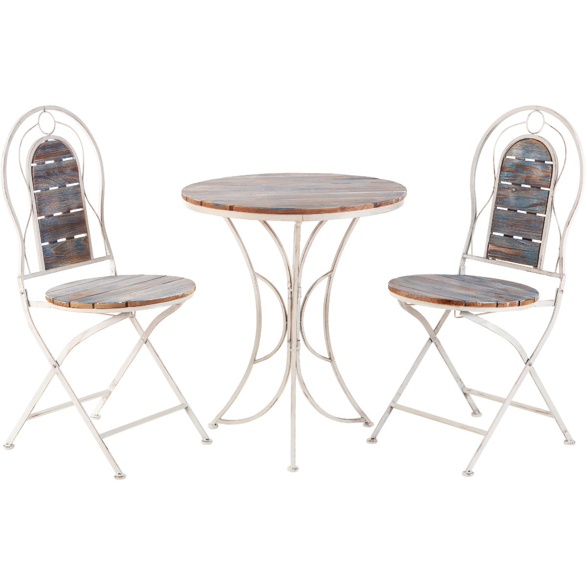 Alpine 3-Piece Weathered Wood Blue & White Bistro Set