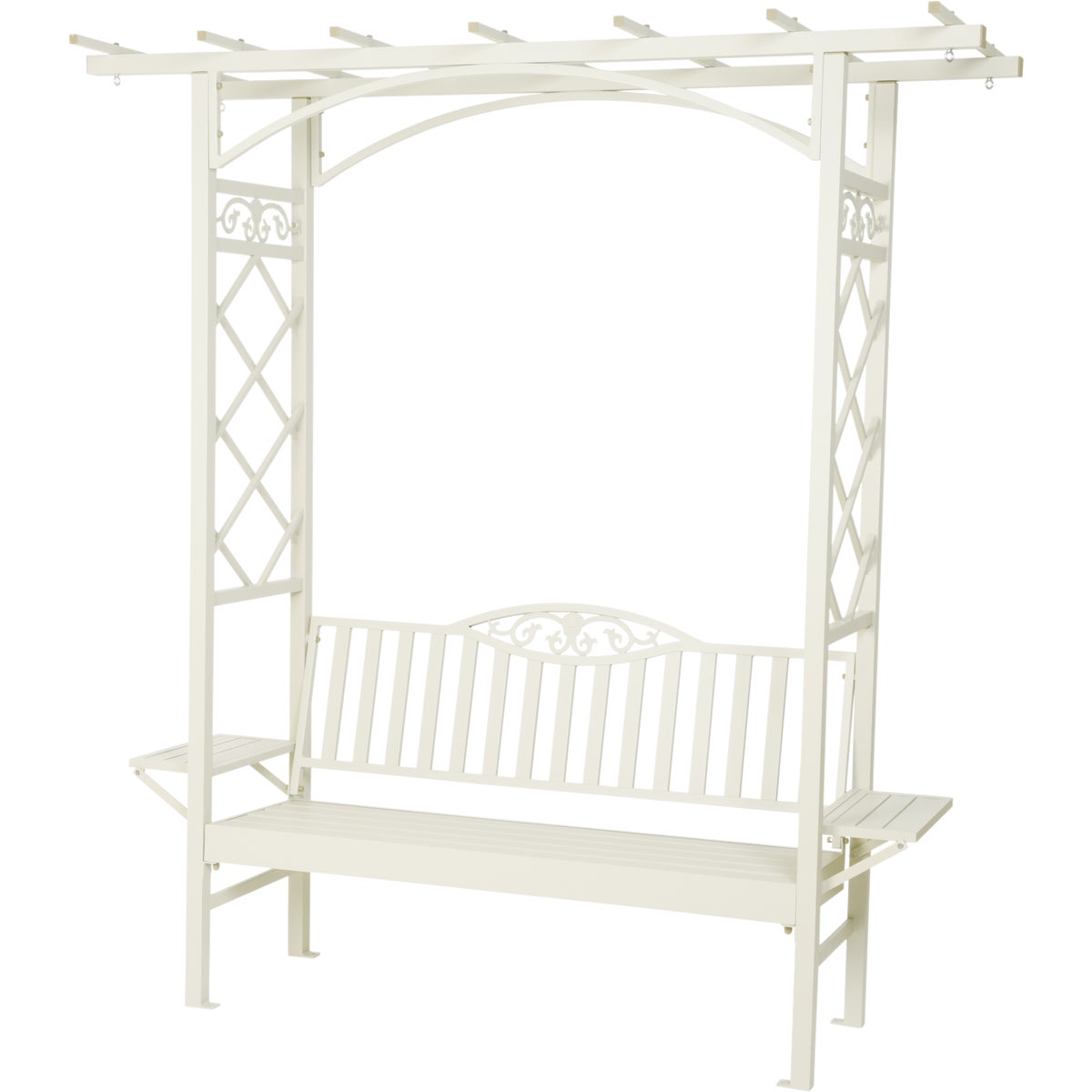 Decoris Garden Furniture Barolo 6 Ft. L. White Aluminum Bench with Folding Side Tables