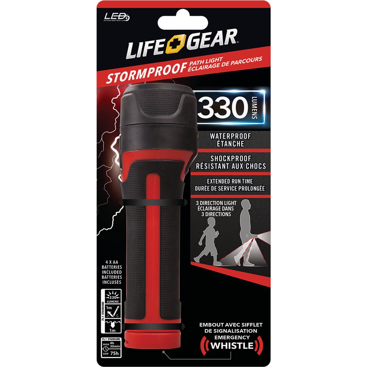 Life Gear Storm Proof 4AA 330 Lm. LED Flashlight & Path Light