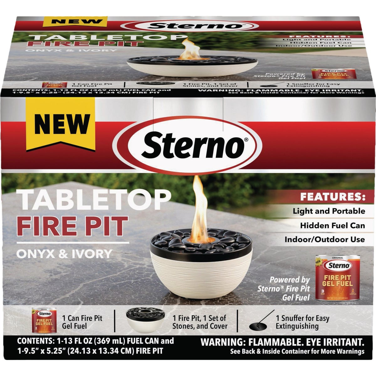 Sterno Medium Onyx and Ivory with Black Lid Tabletop Fire Pit