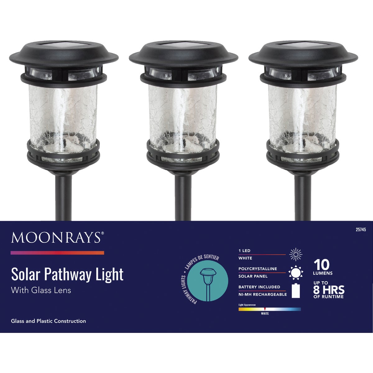 Moonrays Black 10 Lumens Plastic & Crackle Glass Solar Cylinder Stake Light