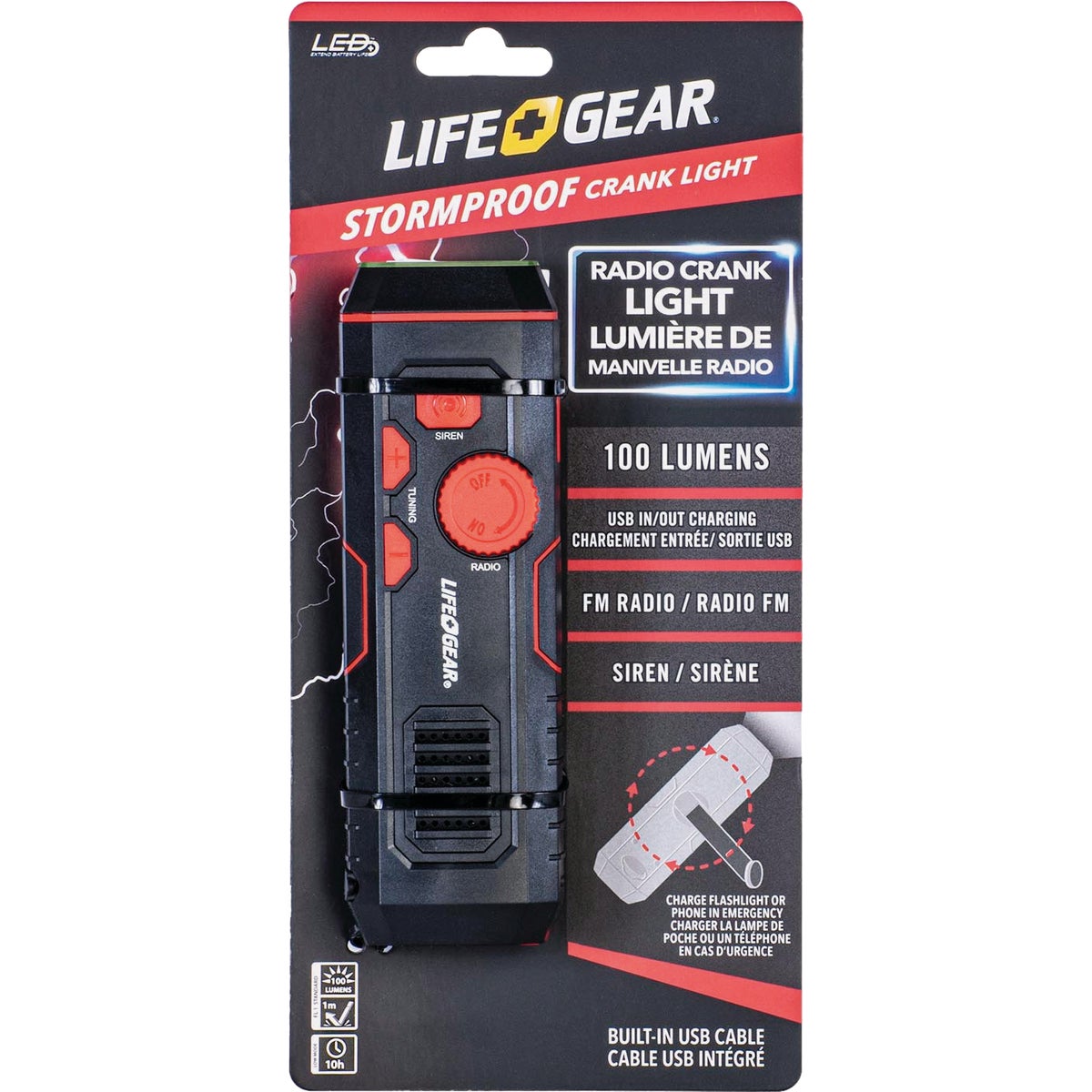 Life Gear Storm Proof LED 100 Lm. Crank Emergency Light and Radio