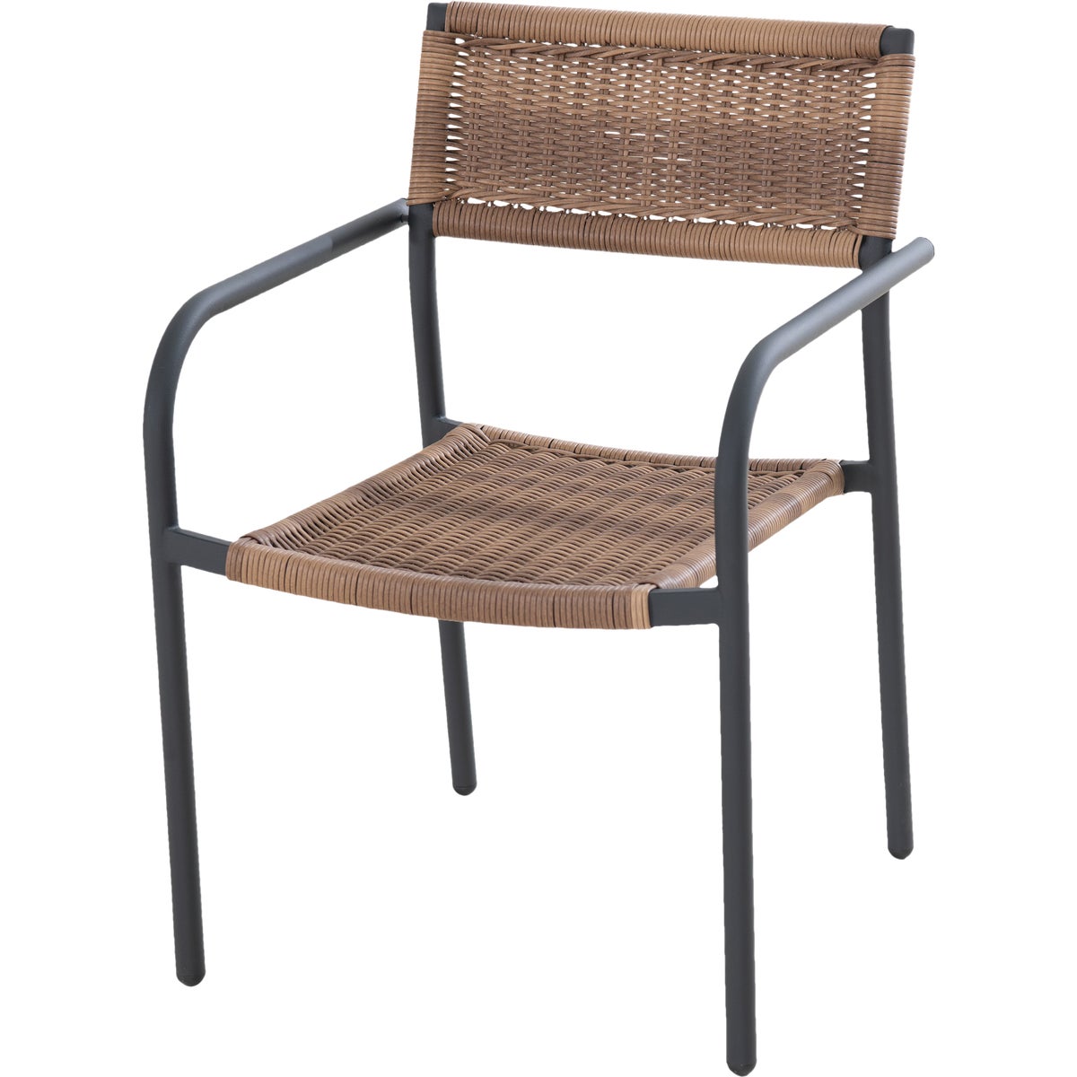 Sunjoy Heavy-Duty Steel Outdoor Brown Wicker Stacking Dining Chair With Black Frame