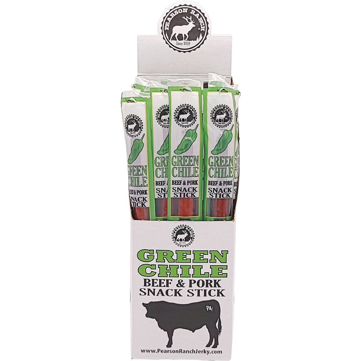 Pearson Ranch Jerky Green Chile Beef & Pork Snack Stick Display