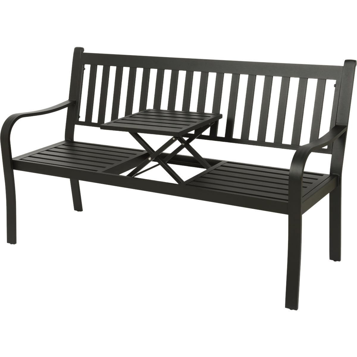 Decoris Garden Furniture Nottingham 60 In. L. Black Aluminum Bench with Pop Up Side Table