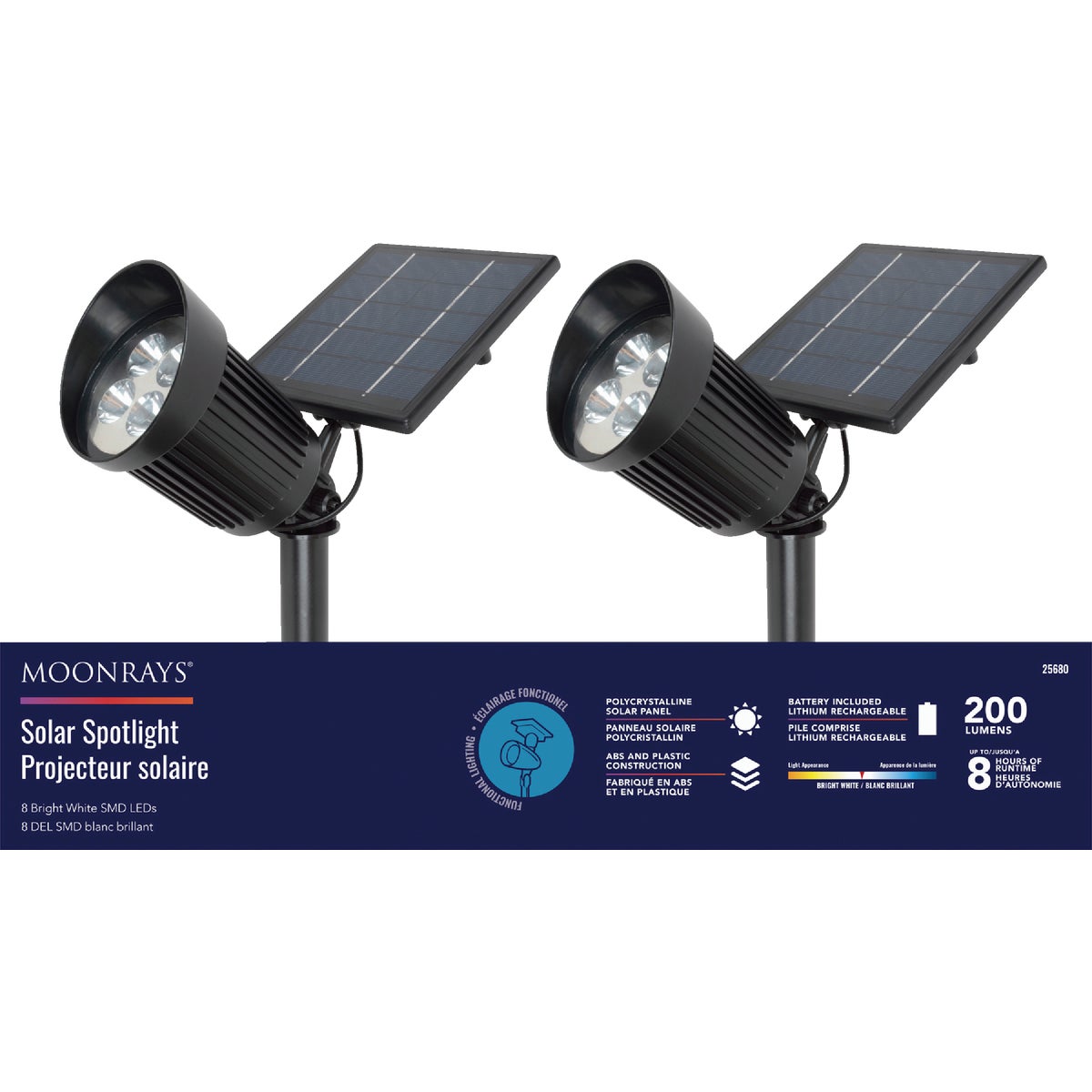 Moonrays Black 8 SMD LED Up to 8-Hour Run Time Solar Spotlight