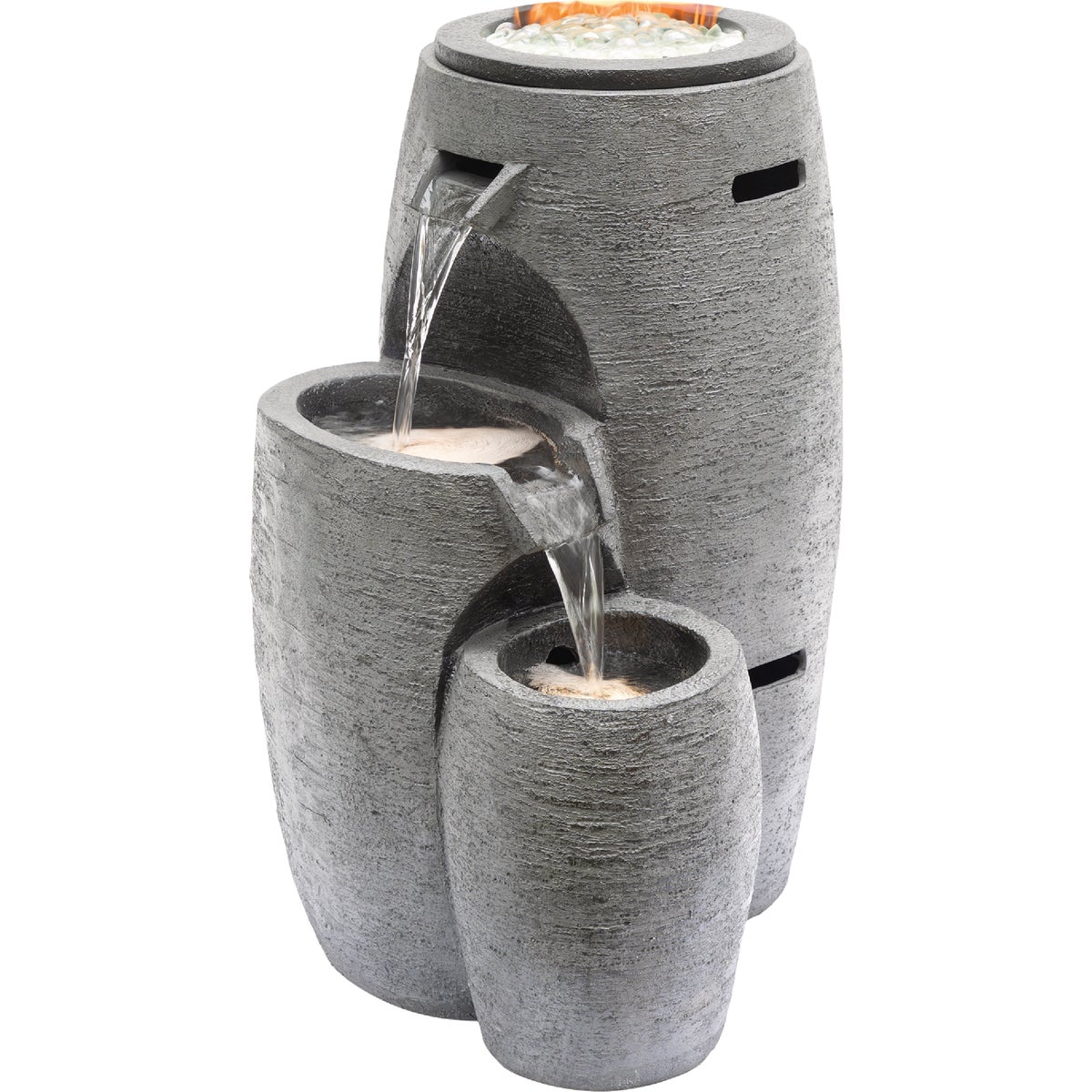 Alpine 27 In. 3-Tier LED Fire & Water Fountain with Adjustable Flame