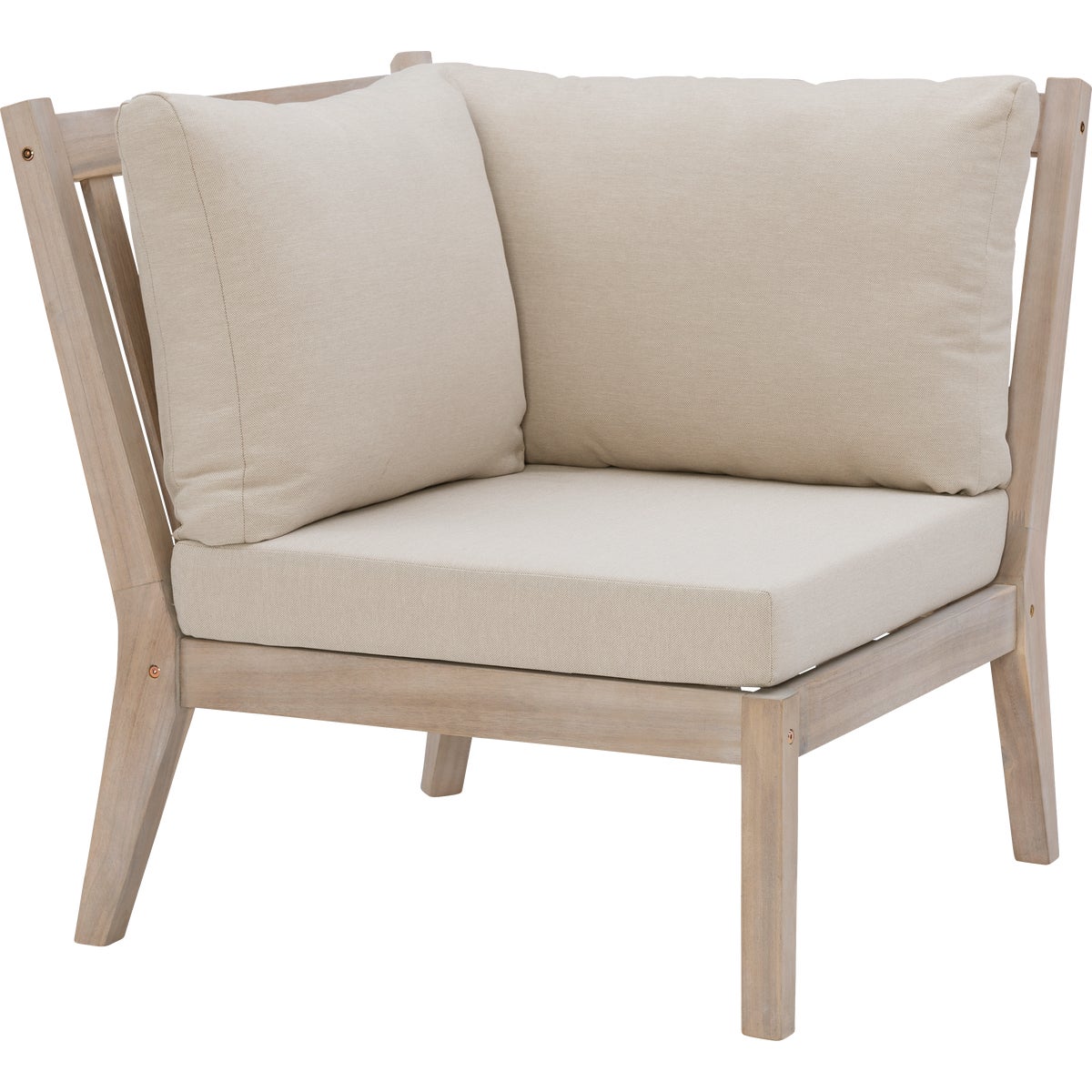 Linon Svana Natural Finish Wood Corner Chair with Beige Cushions
