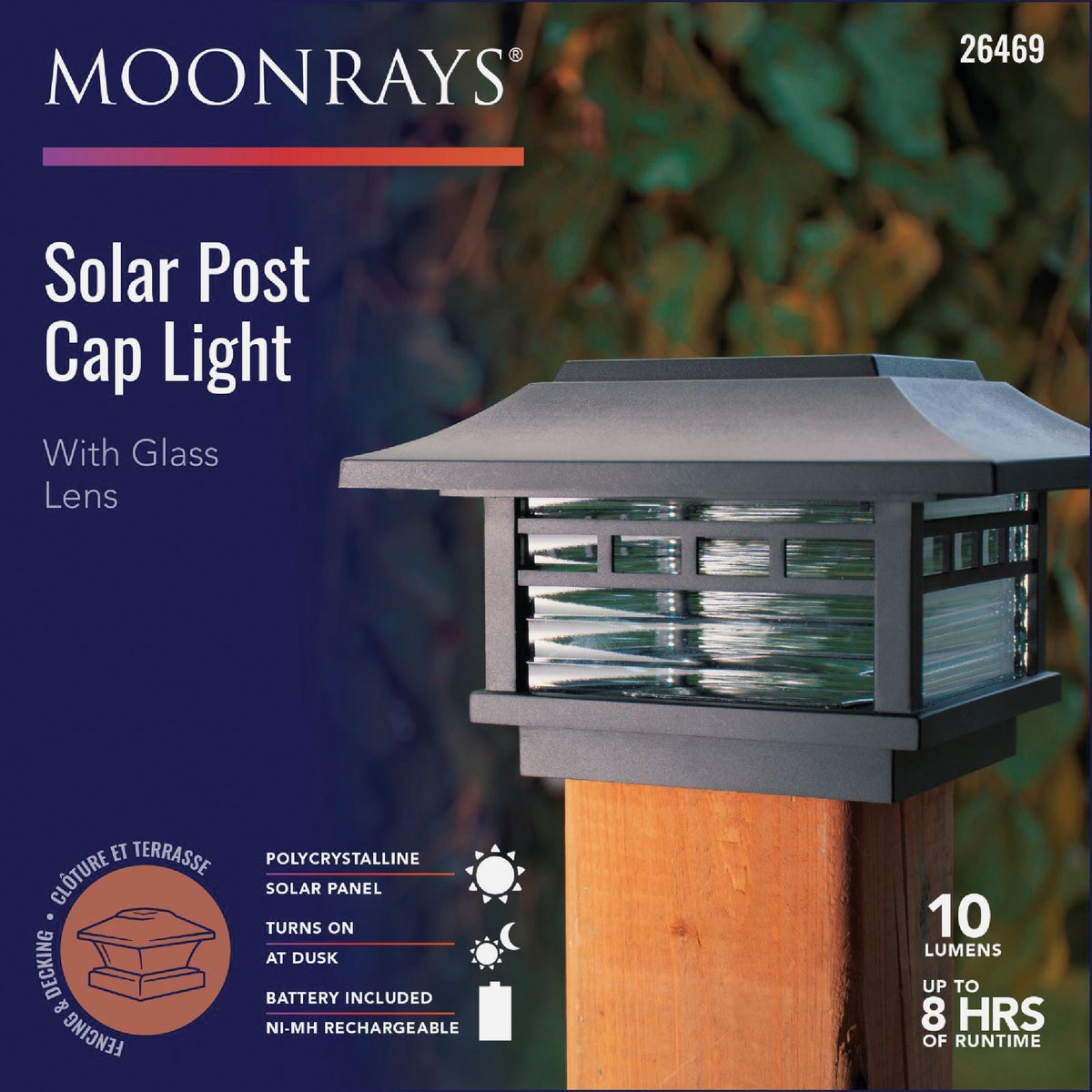 Moonrays Black LED Solar Post Cap with Ribbed Glass Lens