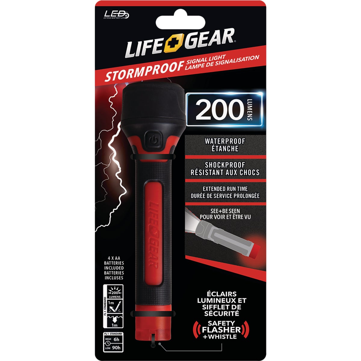 Life Gear Storm Proof 4AA 200 Lm. LED Flashlight & Signal Light