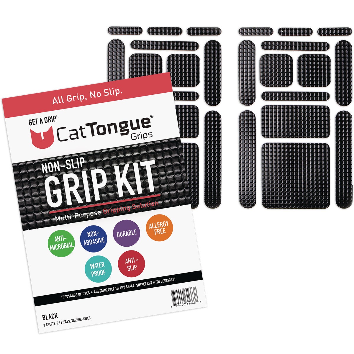CatTongue Grips Gription Black Non-Abrasive Anti-Slip Kit (26-Piece)