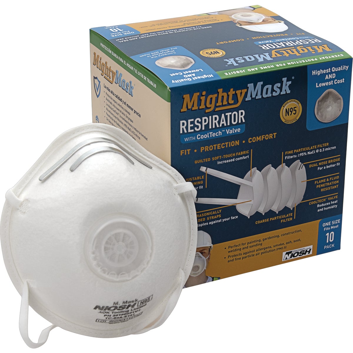 Mighty Mask Disposable N95 Face Mask with Valve (10-Pack)
