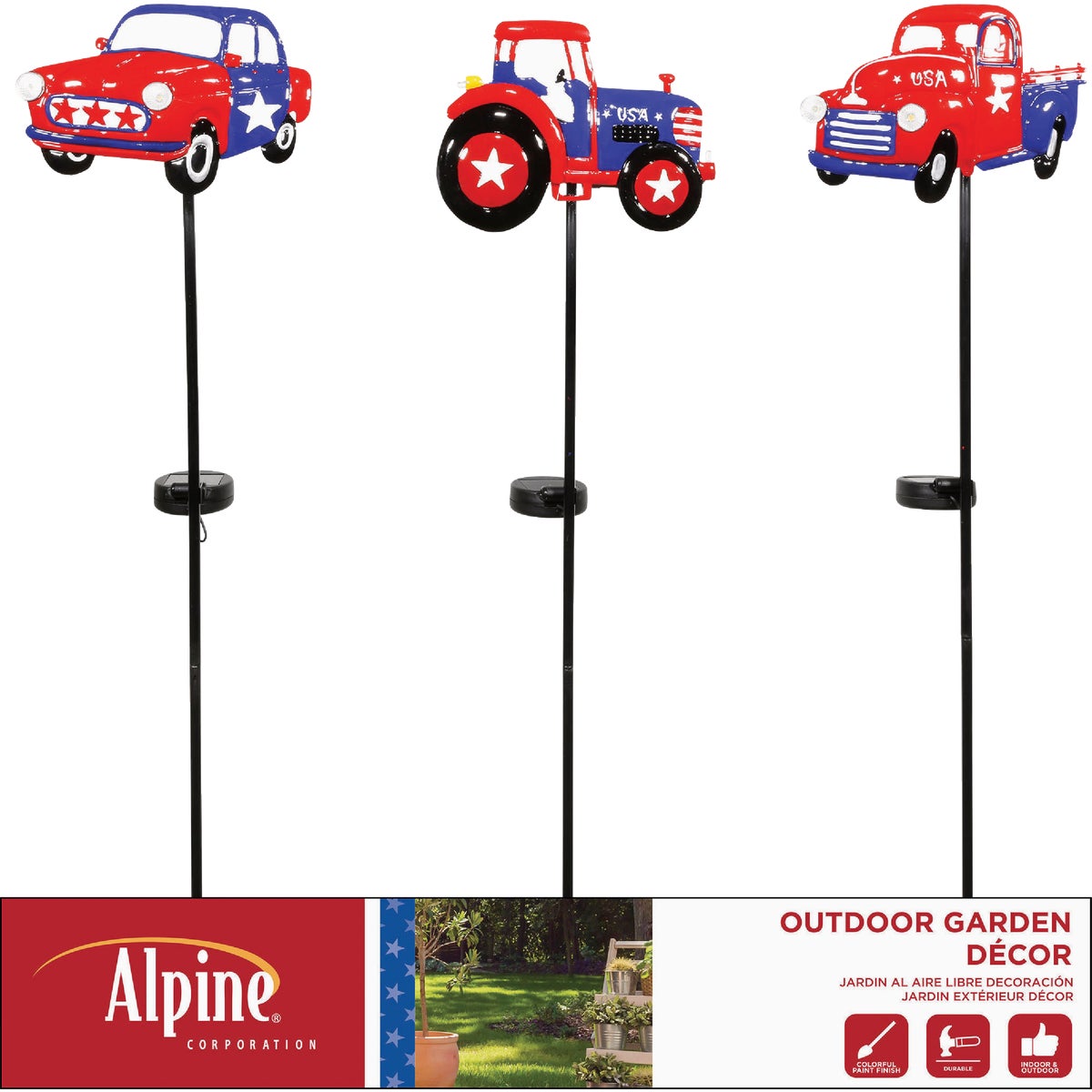 Alpine Solar LED Patriotic Car Garden Stake Light