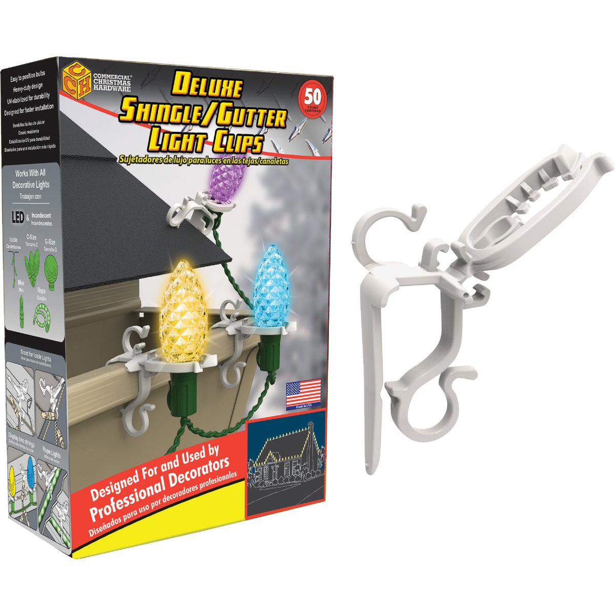 Commercial Christmas Hardware White Gutter & Shingle Deluxe Light Clips (50-Pack)