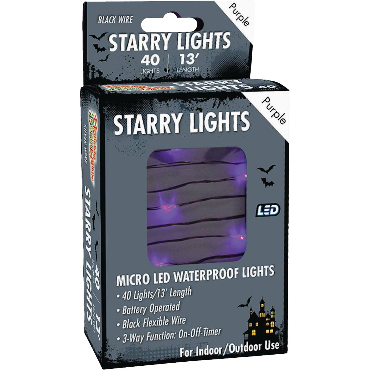 Holiday Bright Lights 40-Bulb Micro LED Purple Battery Operated String Light Set with Black Wire