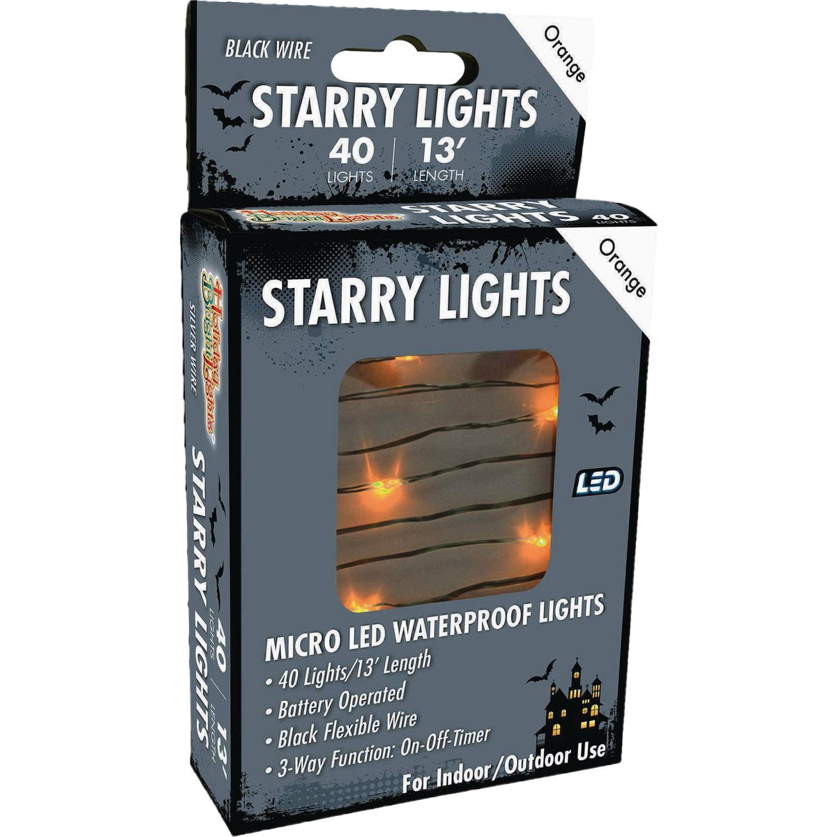 Holiday Bright Lights 40-Bulb Micro LED Orange Battery Operated String Light Set with Black Wire