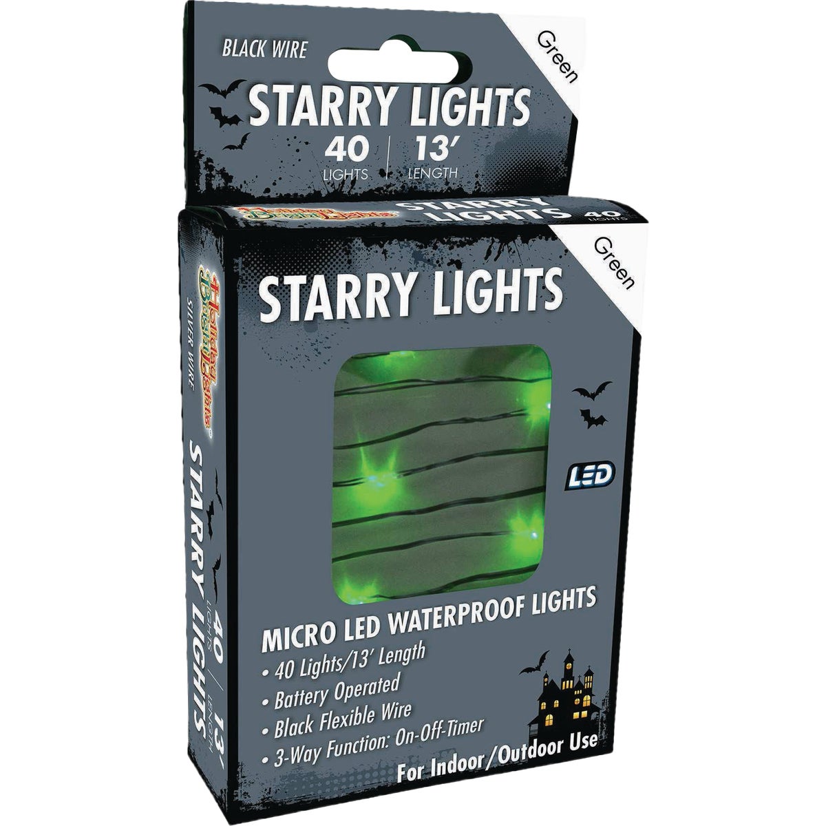 Holiday Bright Lights 40-Bulb Micro LED Green Battery Operated String Light Set with Black Wire