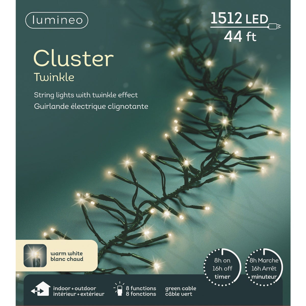 Holiday Wonderland 44 Ft. Warm White 8-Function LED Cluster Light Set