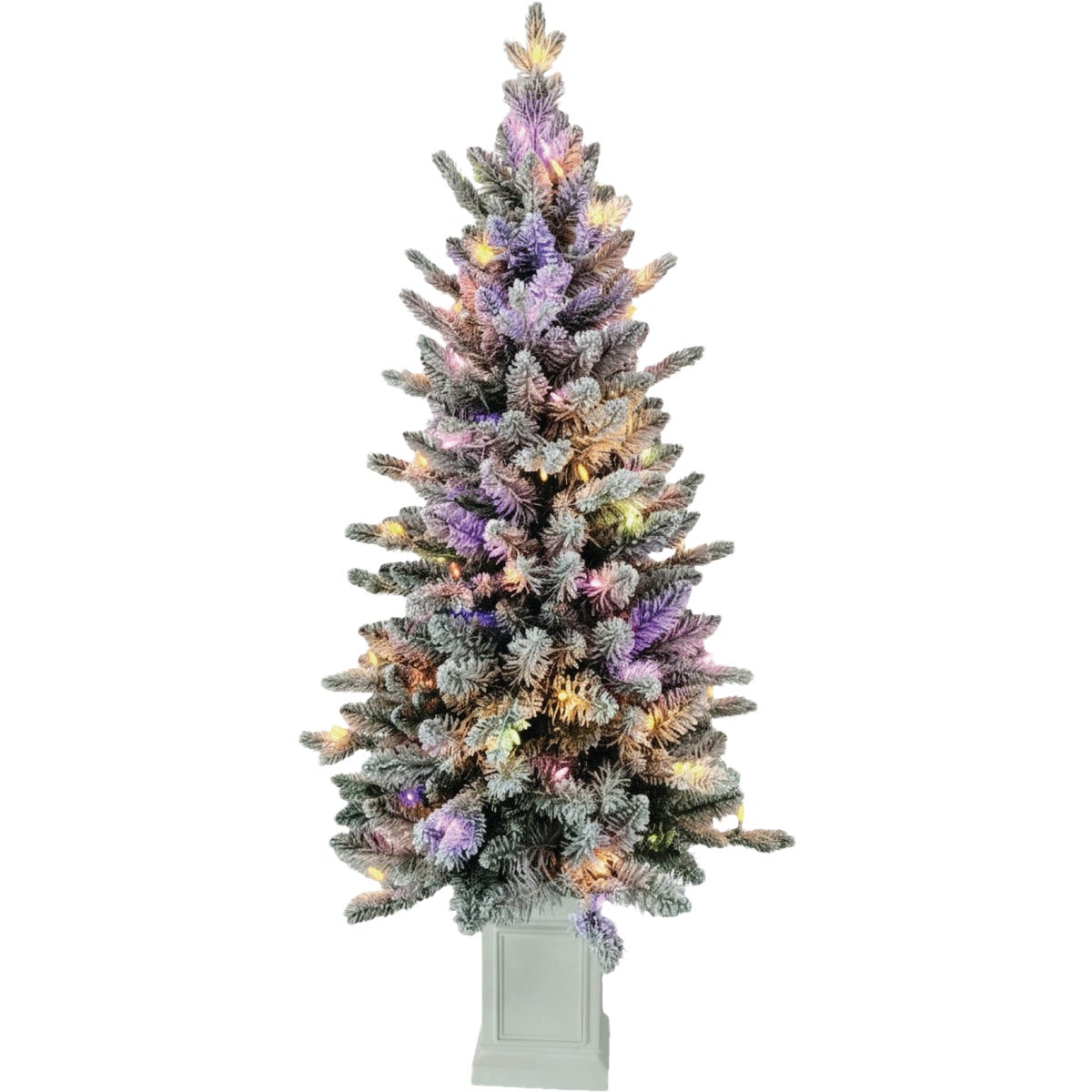 National Tree Company 4.5 Ft. 100 Warm White LED Flocked Pre-Lit Evergreen Potted Christmas Tree