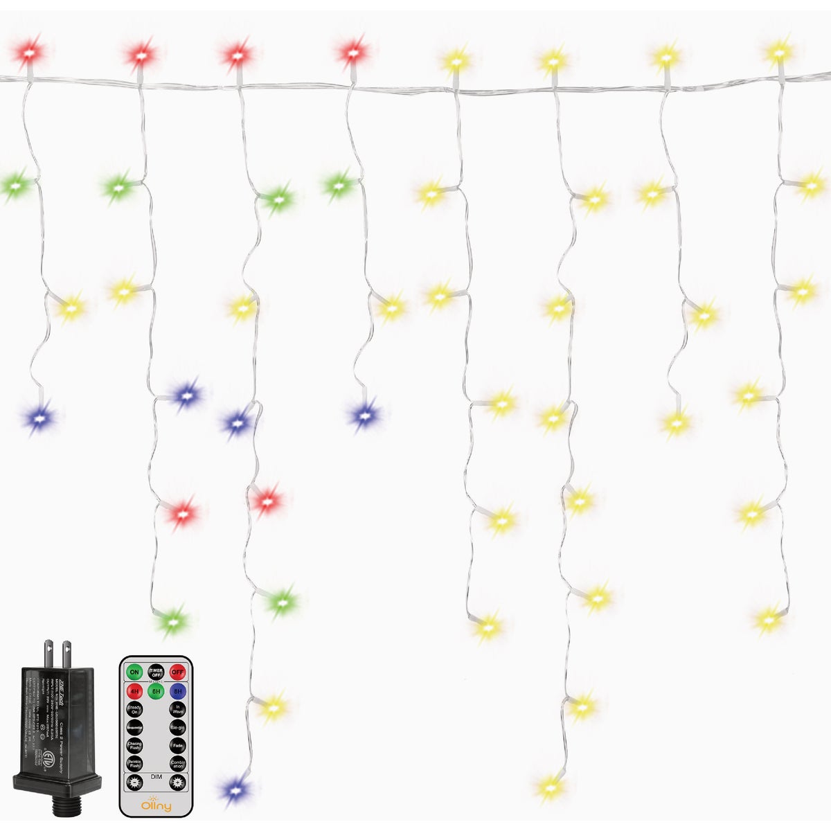 Ollny Warm White/Multi 306-Bulb LED Icicle Lights with Clear Cable