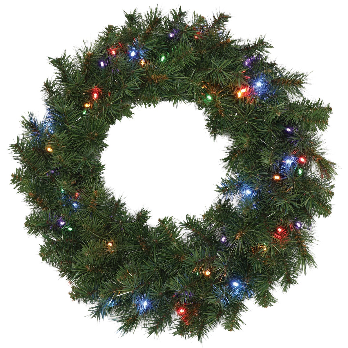Holiday Wonderland 24 In. 50-Bulb Multi-Color LED PVC Mixed Needle Wreath