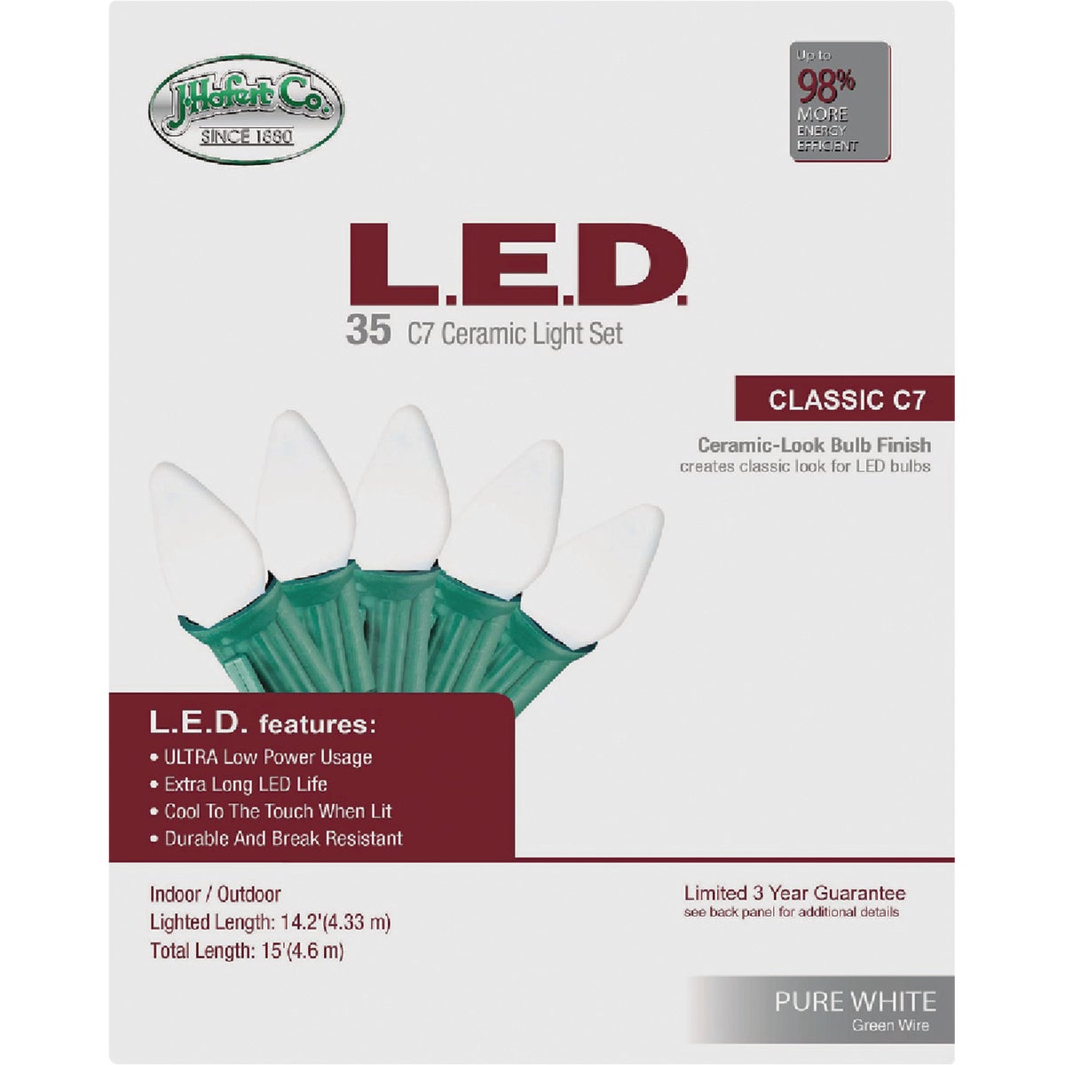 J Hofert Pure White 35-Bulb Smooth C7 LED String Light Set