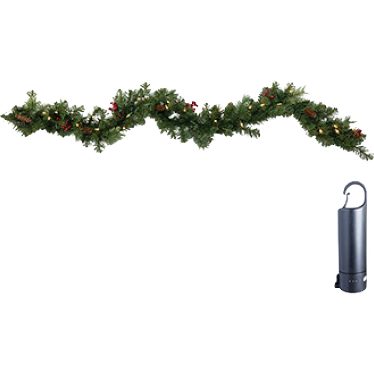 Holiday Bright Lights 9 Ft. Warm White/Multi Rechargeable LED Mixed Pine Garland with Power Bank