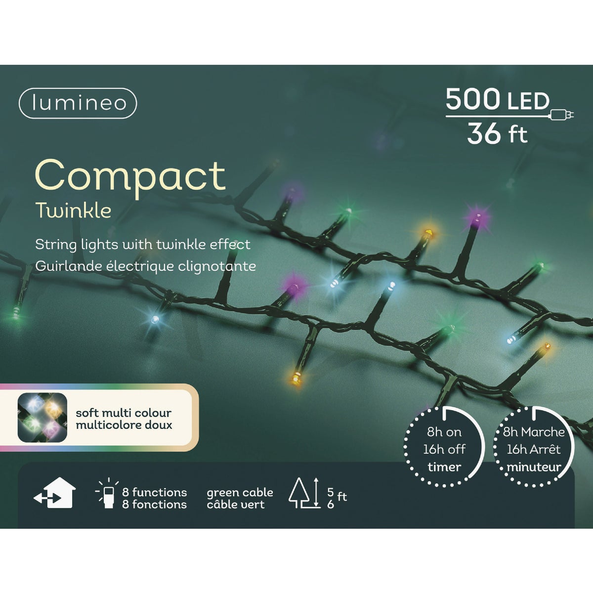 Holiday Wonderland 36 Ft. Multi 8-Function LED Compact Light Set