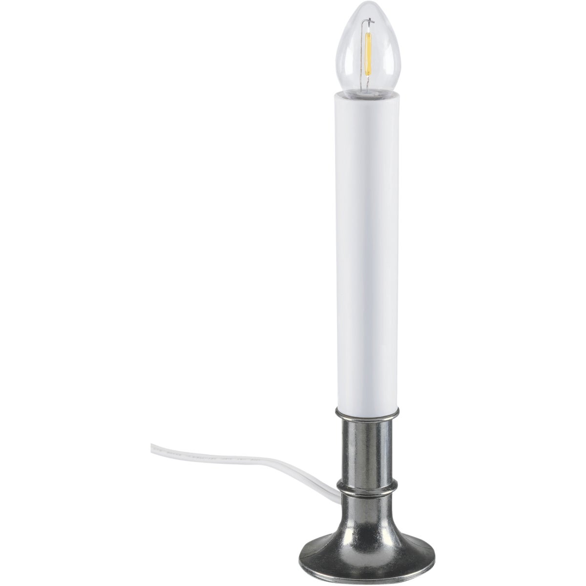 Xodus 8 In. H. x 1.75 In. D. Nickel Finish Base Plug In Candle with Dusk to Dawn Light Sensor and Replaceable LED C7 Bulb