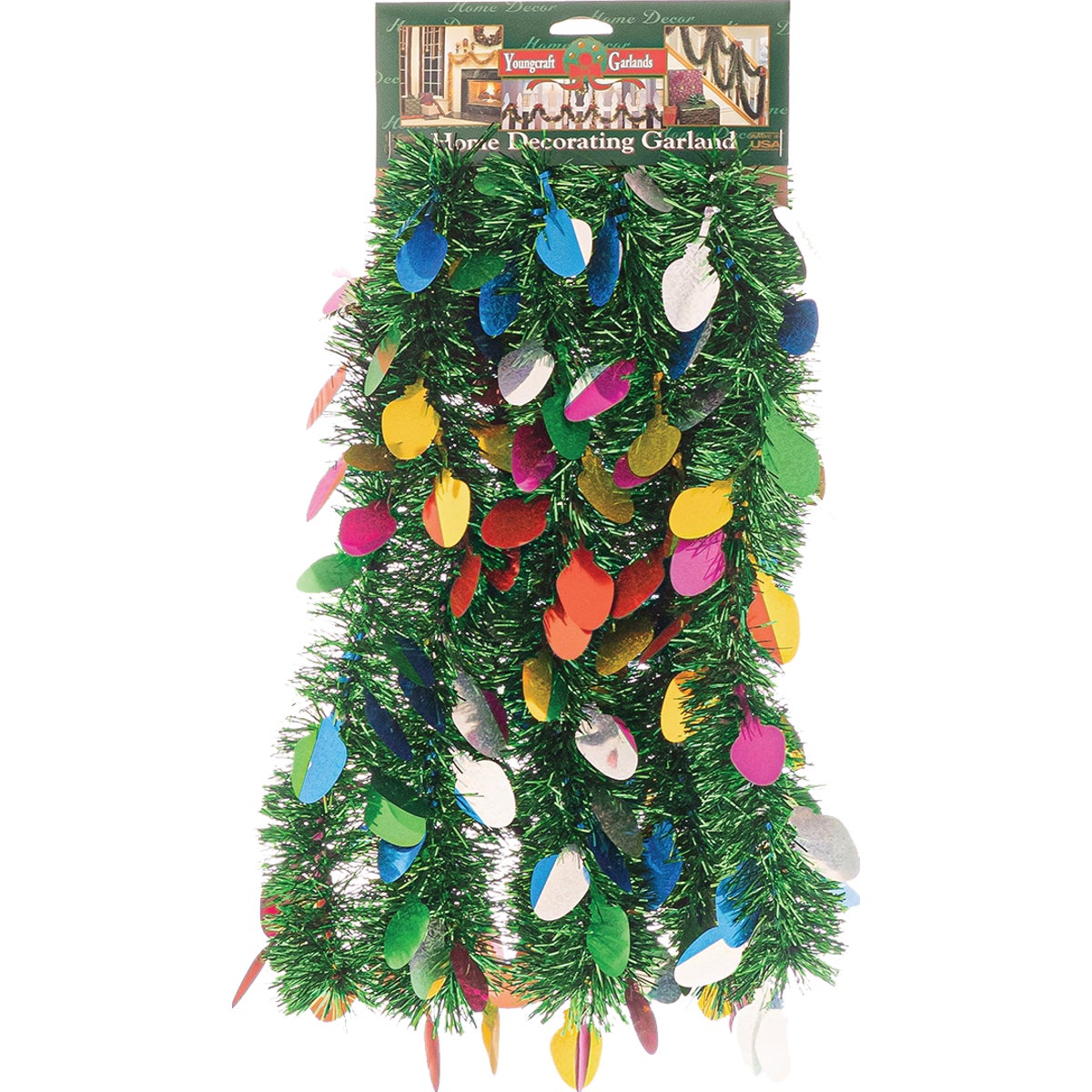 FC Young 10 Ft. Green Garland with Light Bulbs