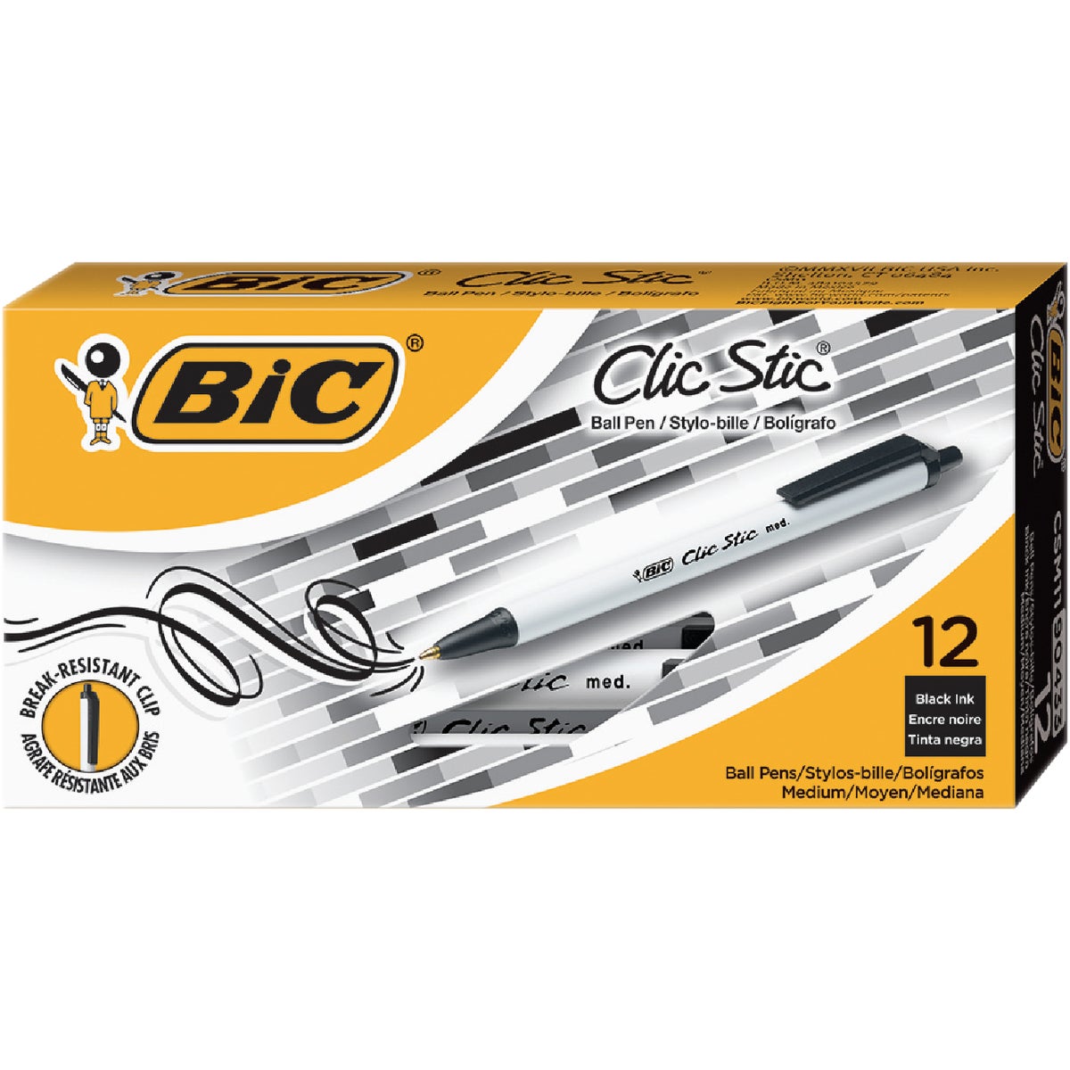 12PK MED BLK RETRACT PEN