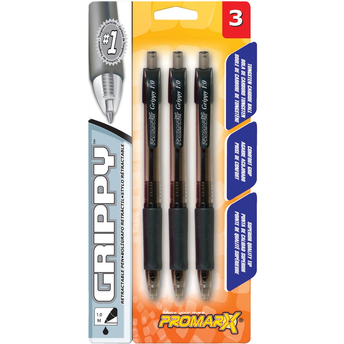 3PK GRIPPY RETRACT PENS