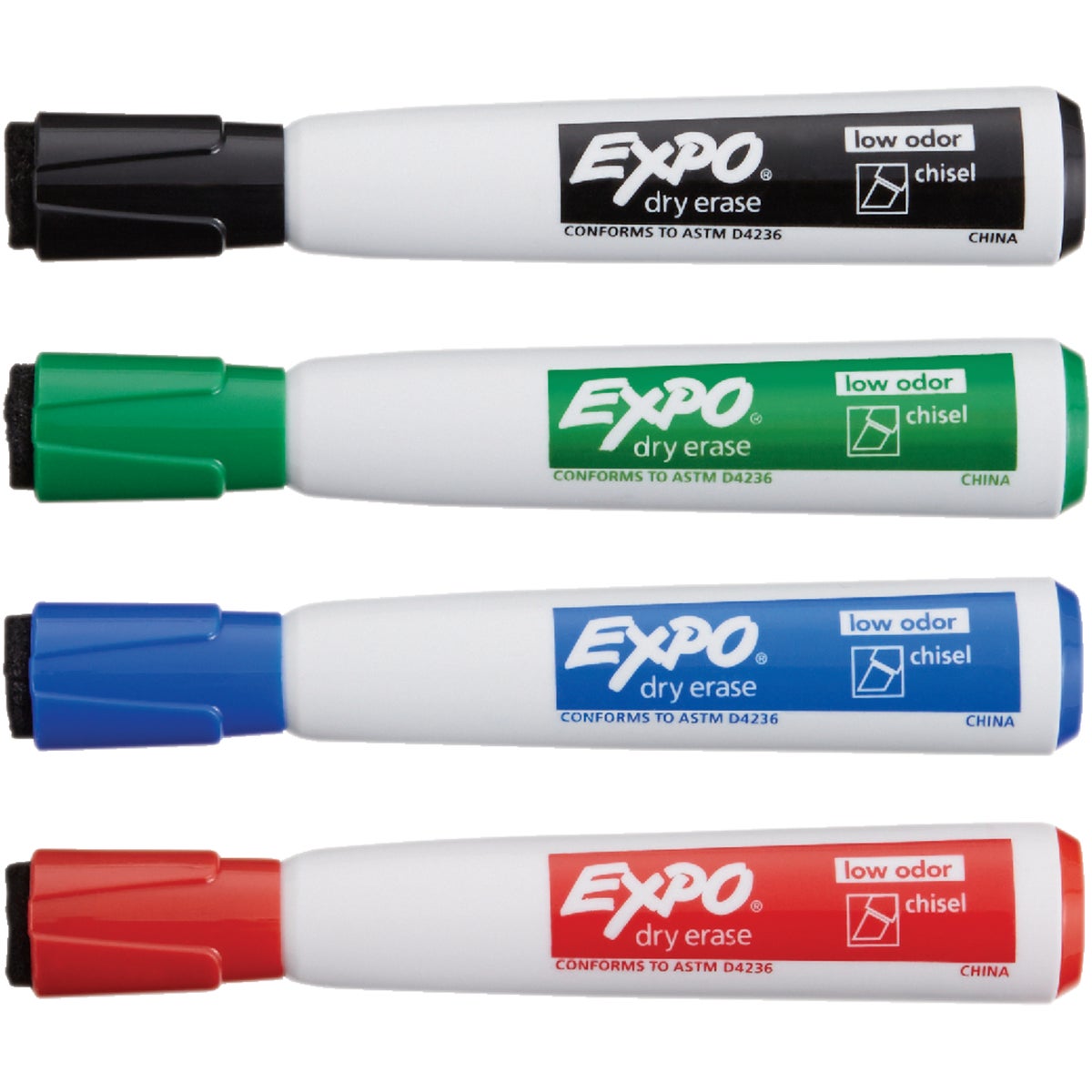 Expo Assorted Color Chisel Tip Magnetic Dry Erase Markers with Eraser (4-Pack)