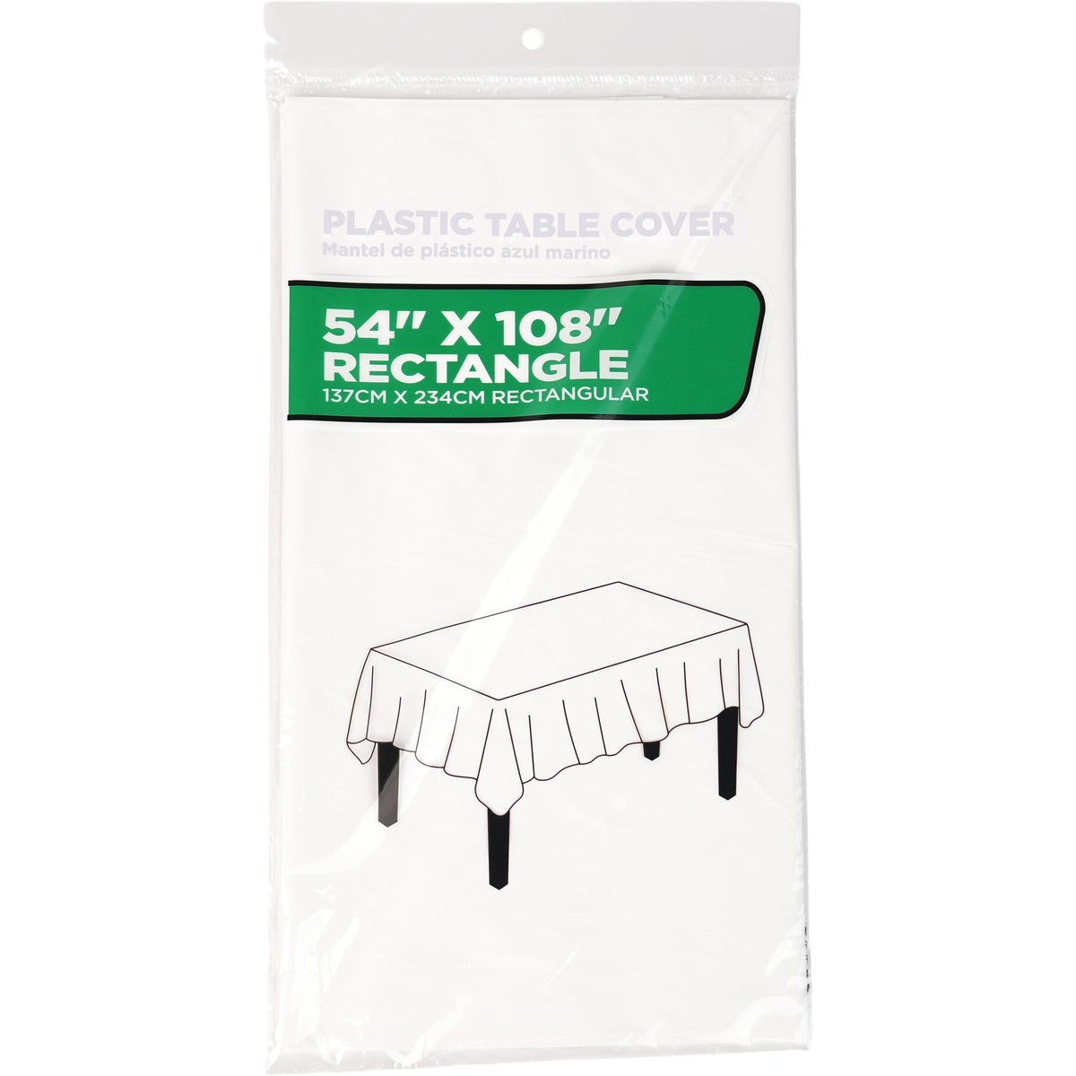 54 In. x 108 In. White Rectangular Plastic Table Cover