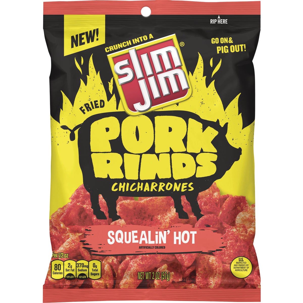 Slim Jim 2 Oz. Squealin' Hot Pork Rinds