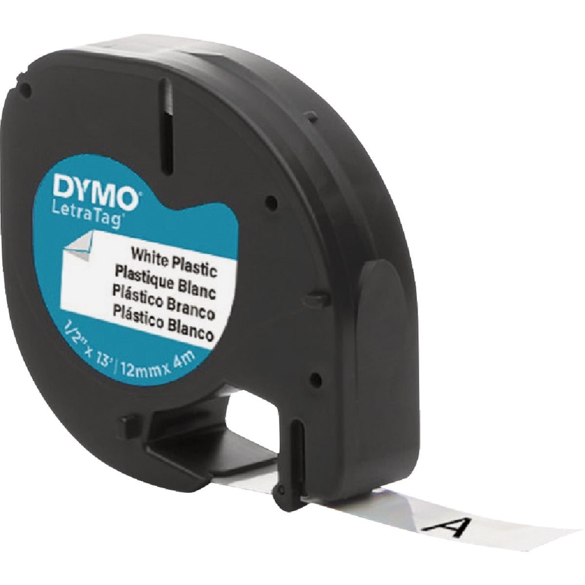 DYMO LetraTag Plastic Labels with Black Text on White Label